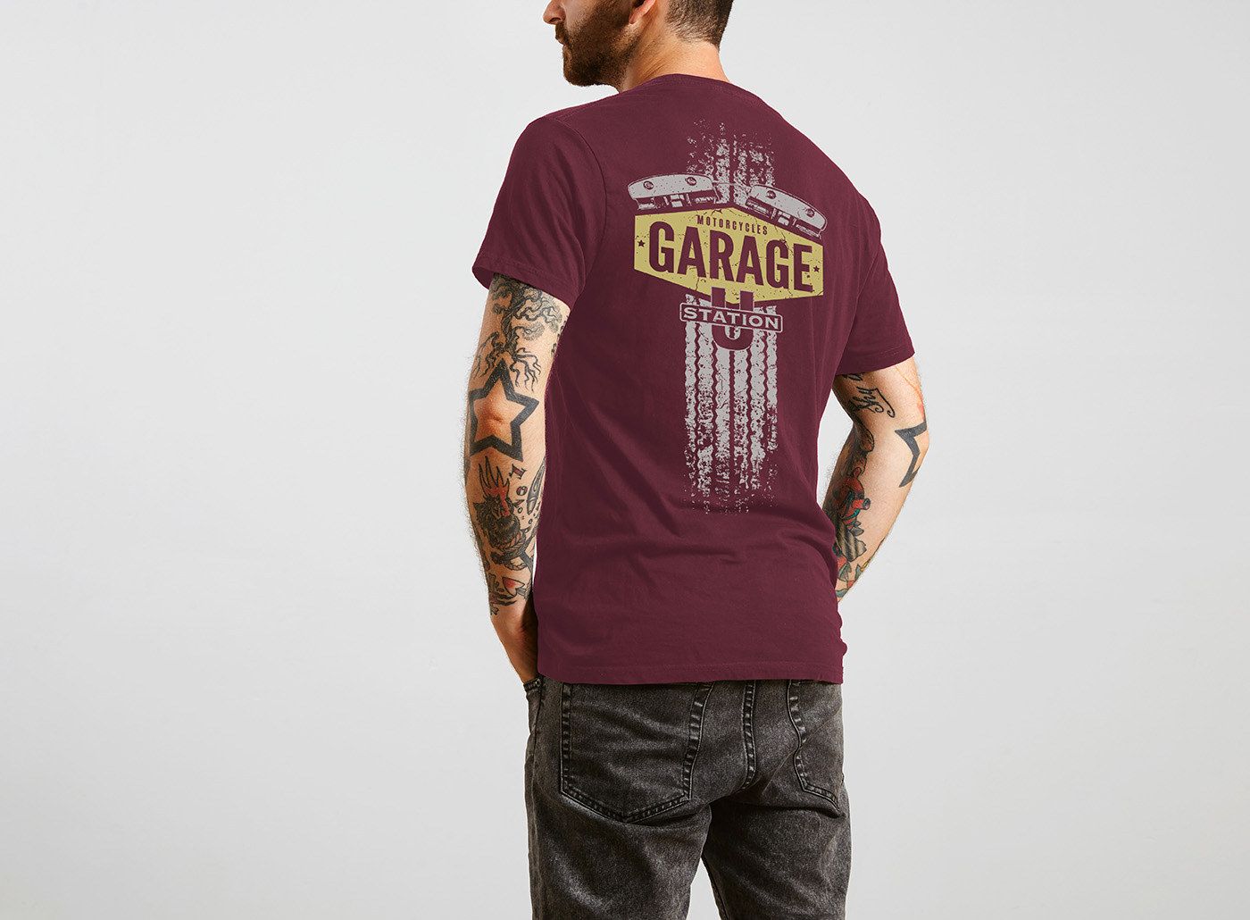 Motorcycle-Garage T-Shirt, maron