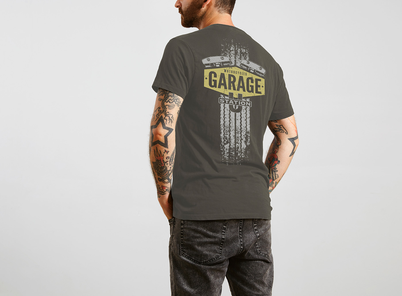 Motorcycle-Garage T-Shirt, charcoal