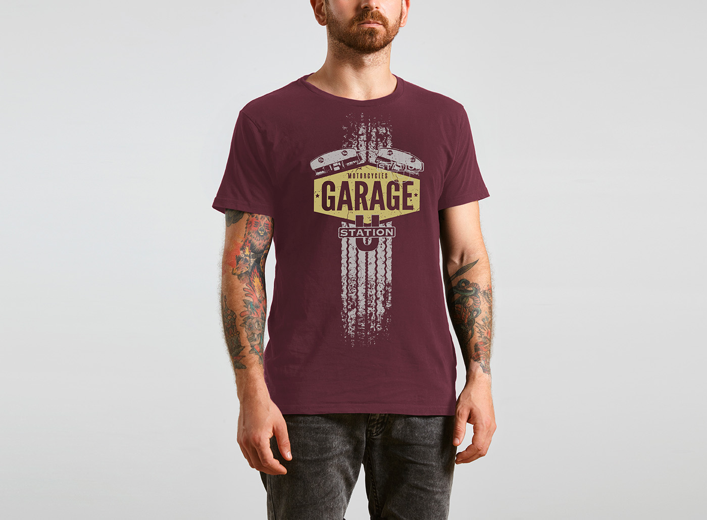 Motorcycle-Garage T-Shirt, maron front